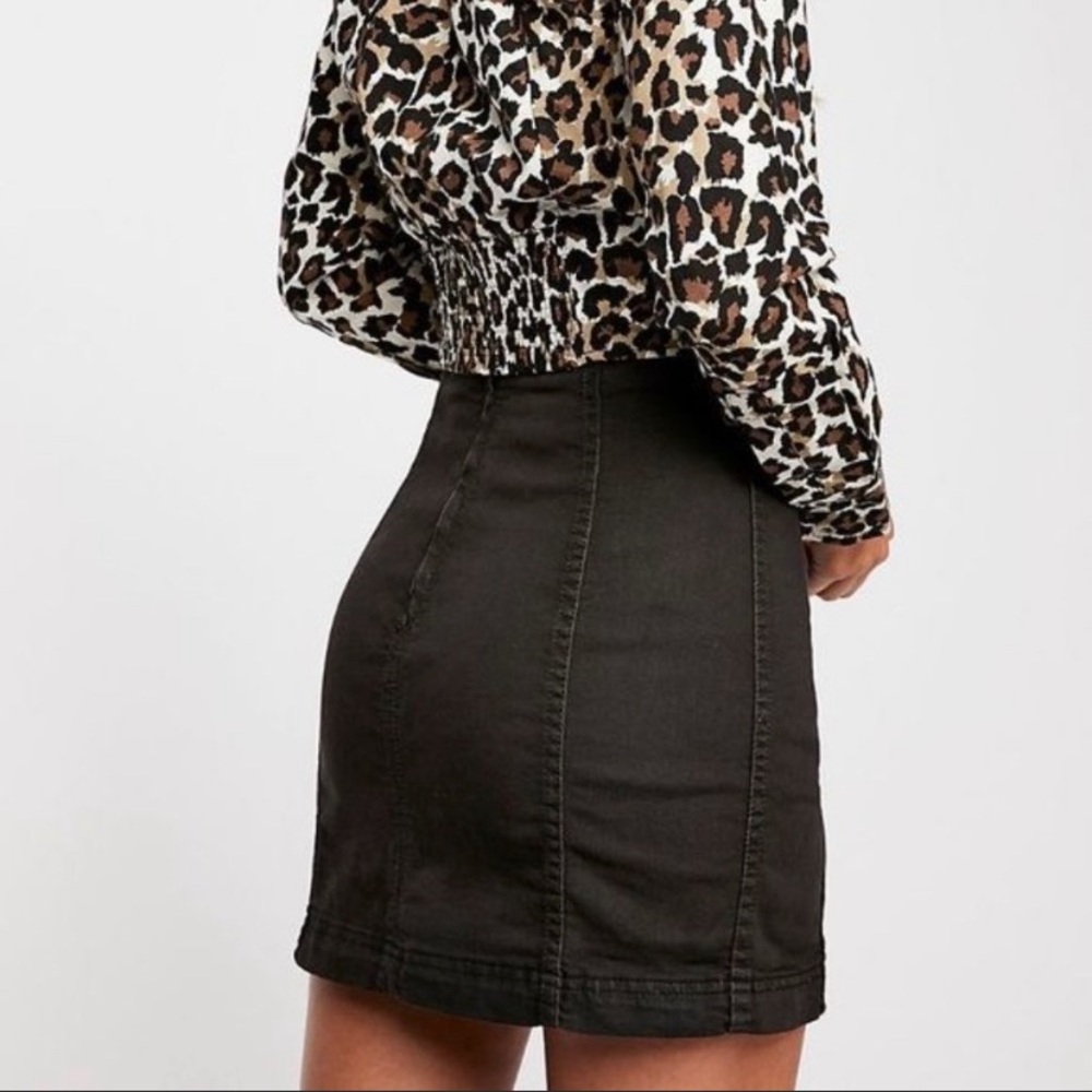 Free People Modern Femme Black Denim Mini Skirt - Picture 2 of 9